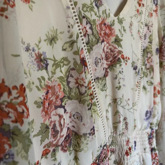 LC Lauren Conrad V-Neck Flounce Dress Yellow Floral Chiffon Size XL - Picture 6 of 7